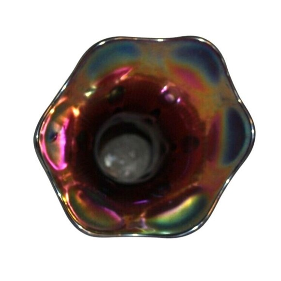 Antique Imperial Carnival Glass Vase Electric Blue/Purple Iridescent Carnival 8' - Picture 6 of 10